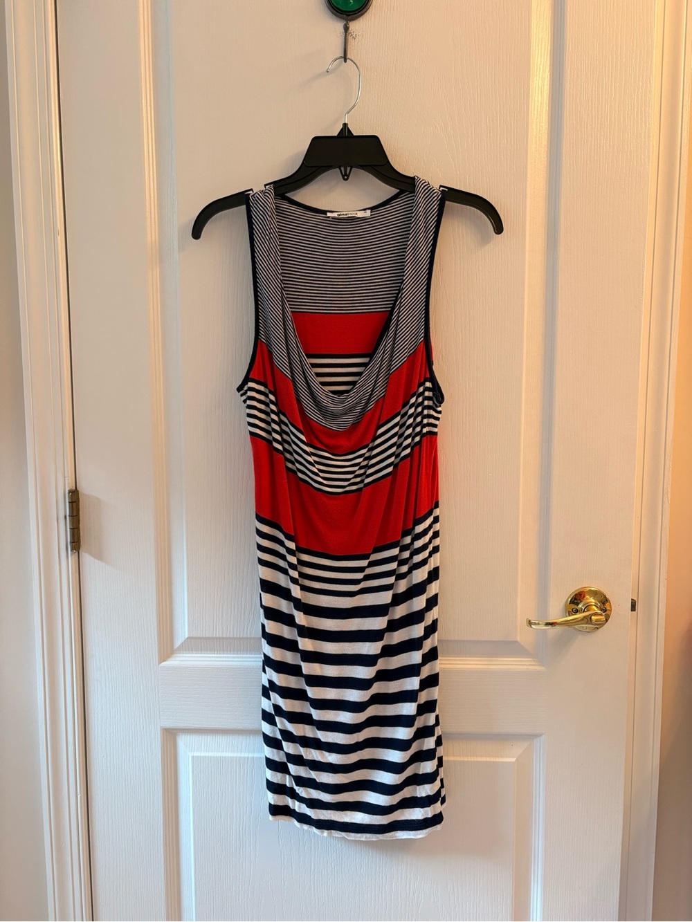 Gina Tricot Red, Navy & White Striped Sleeveless Cowl Neck Dress